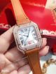 New Copy Cartier Santos de Diamond Watch Rose Gold Brown Leather Strap (3)_th.jpg